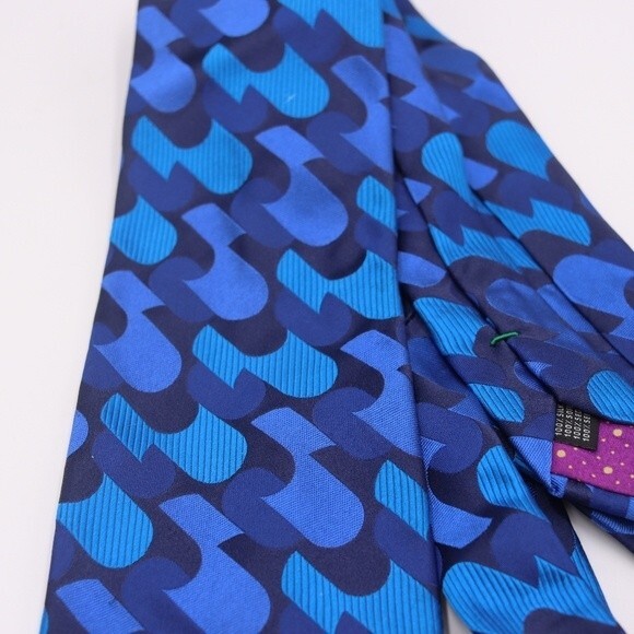 Paul Smith Blue Geometric Vintage Silk Necktie Bold Quirky Career Menswear - Picture 8 of 8